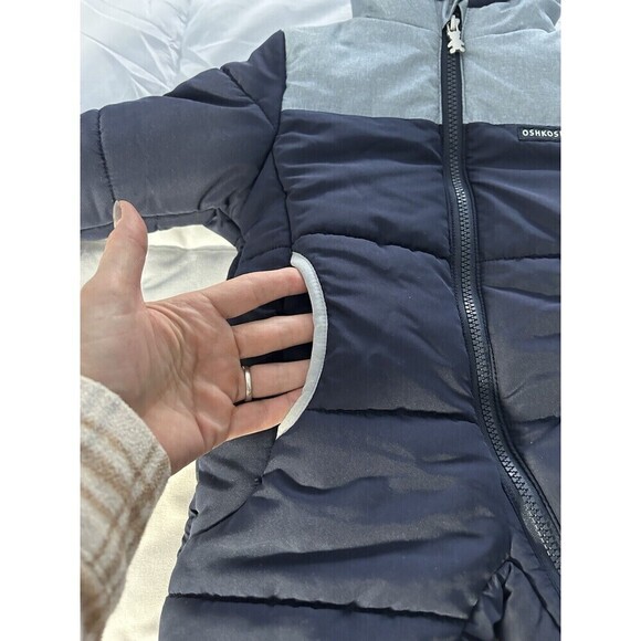 Oshkosh Blue Bunting Snowsuit Full Body 12M Month Sherpa Hood - Picture 5 of 8